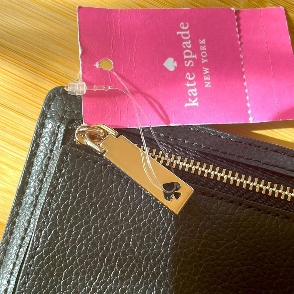 Brand New Kate Spade Genuine Leather Large Slim Bifold Black Wallet